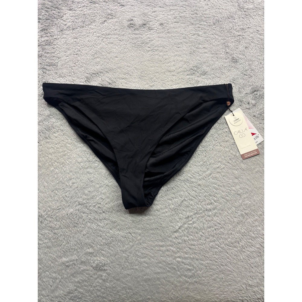 CALIA Womens XL Pure Black Low Rise High Leg Cheekiest Swim Bikini Bottom NWT